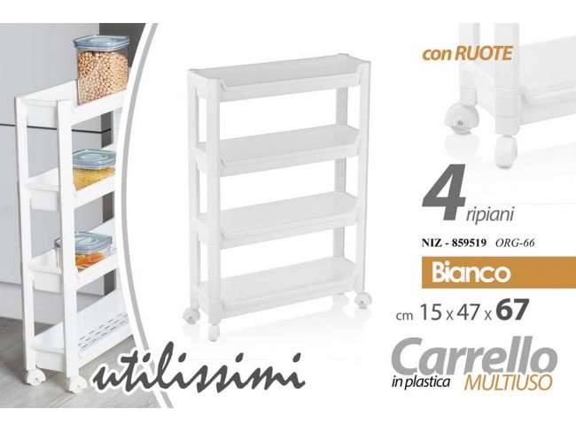 CARRELLO CON RUOTE 4 RIPIANI BIANCO GICOS CM. 47X15X67