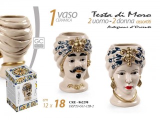VASETTO TESTA DI MORO GICOS AFRO BLU CM. 18 UOMO/DONNA