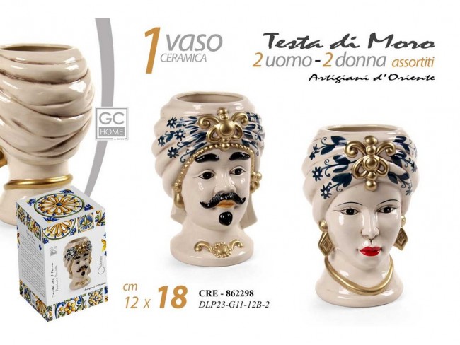 VASETTO TESTA DI MORO GICOS AFRO BLU CM. 18 UOMO/DONNA