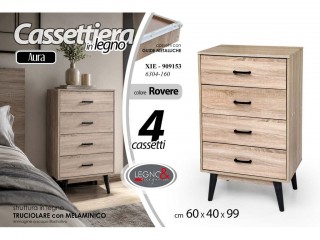 CASSETTIERA LEGNO GICOS CON PIEDINI 4 CASSETTI ROVERE