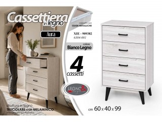 CASSETTIERA LEGNO GICOS CON PIEDINI 4 CASSETTI BIANCO