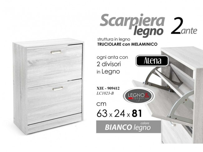 SCARPIERA LEGNO BIANCO 2 ANTE CM. 60X24X78