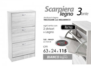 SCARPIERA LEGNO BIANCO 3 ANTE CM. 60X24X113